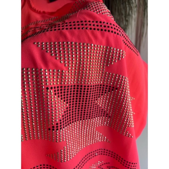 Bright hot Pink Sheer Tribal Aztec racer back Embellished Tank Top Size Medium - Picture 11 of 13